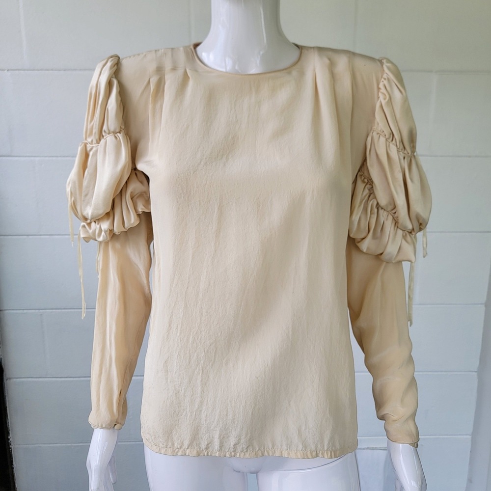 VTG 80s Enrico Gelini Cream Blouse 100% Silk Women L Victorian Romantic Coquette
